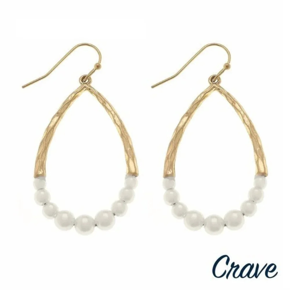 Boutique NWT Hammered pearl beaded teardrop earrings angelcore boho western